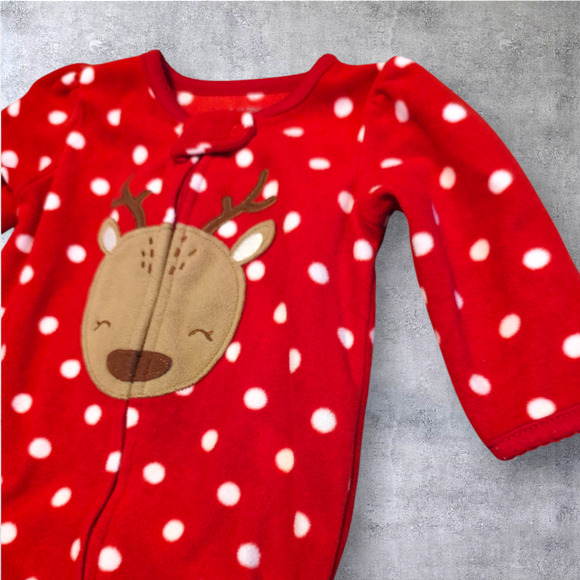 CARTER'S Red Polka Dot Reindeer Christmas One Piece Footed Pajamas 9 Month - Picture 5 of 10